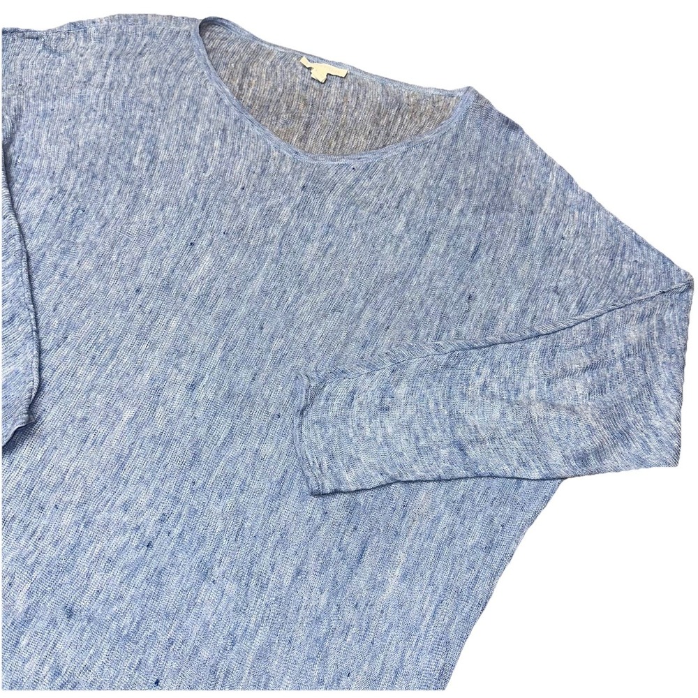 Eileen Fisher Blue Linen Sheer Asymmetrical Long Sleeve Shirt Women's XL Flaw